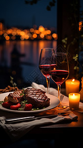 红酒牛排代金券豪华的烛光晚餐背景