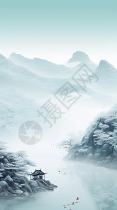 创意艺术的雪山风景水墨画背景图片