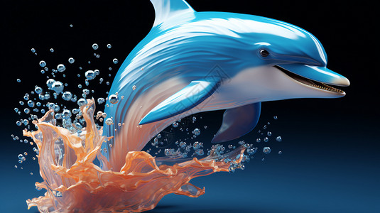 可爱蓝色小海豚海洋动物的卡通小海豚模型设计图片