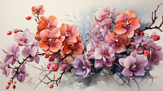 创意艺术黄兰花朵水墨画图片