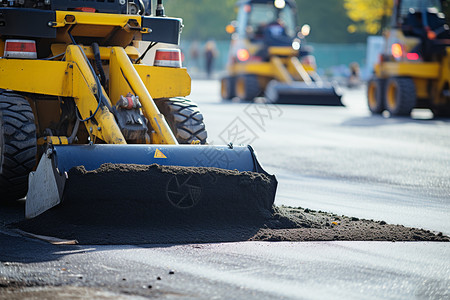 城市道路工程修复城市道路的挖掘机背景