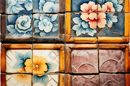 旧风格古老的瓷砖装饰背景图片