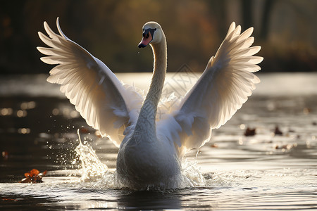池塘中美丽的白天鹅图片