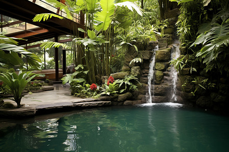 度假放松的温泉汤池背景图片