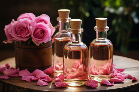 芳香疗法的植物玫瑰精油图片