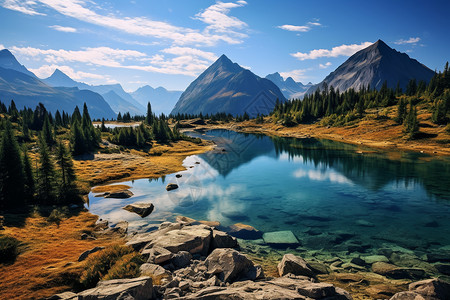 壮观的高山湖泊景观背景图片