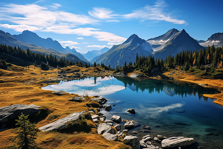 美丽的高山湖泊景观背景图片