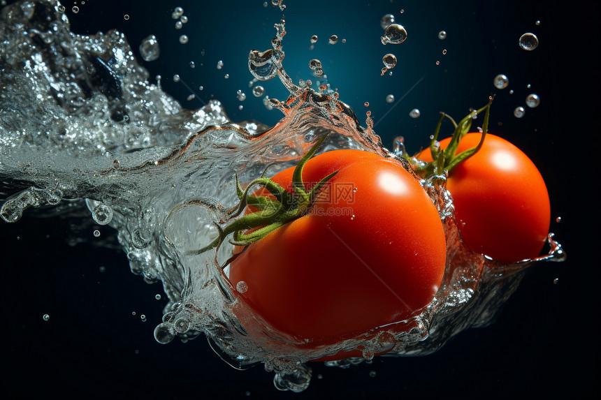 番茄掉入水中飞溅的水花图片