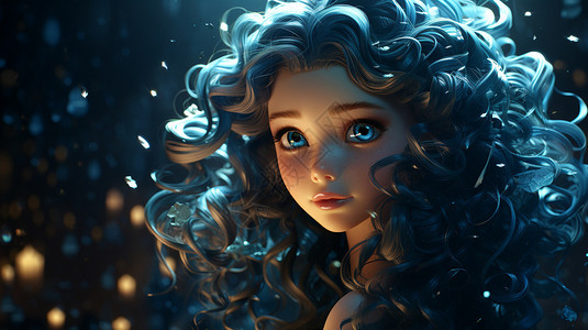 海底的蓝色头发公主图片