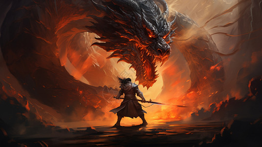 与龙决斗的剑士背景图片