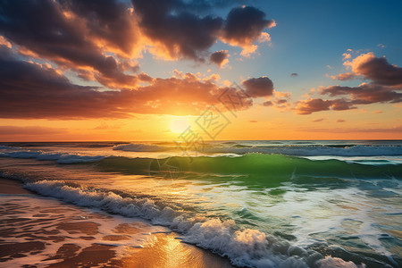 夏季海上的美丽日落背景图片