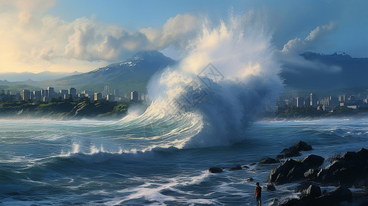 海中掀起的巨浪背景图片