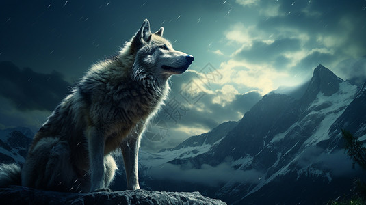 月光下鸣叫的孤狼背景图片