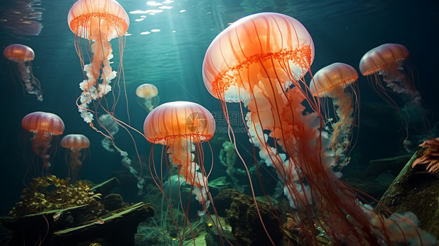 海底半透明的巨型水母图片