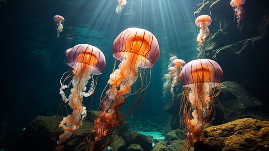 巨型动物海底的巨型水母背景