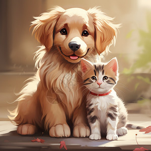卡通风格的小猫和小狗图片