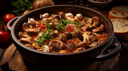 新鲜制作的蘑菇火锅背景图片
