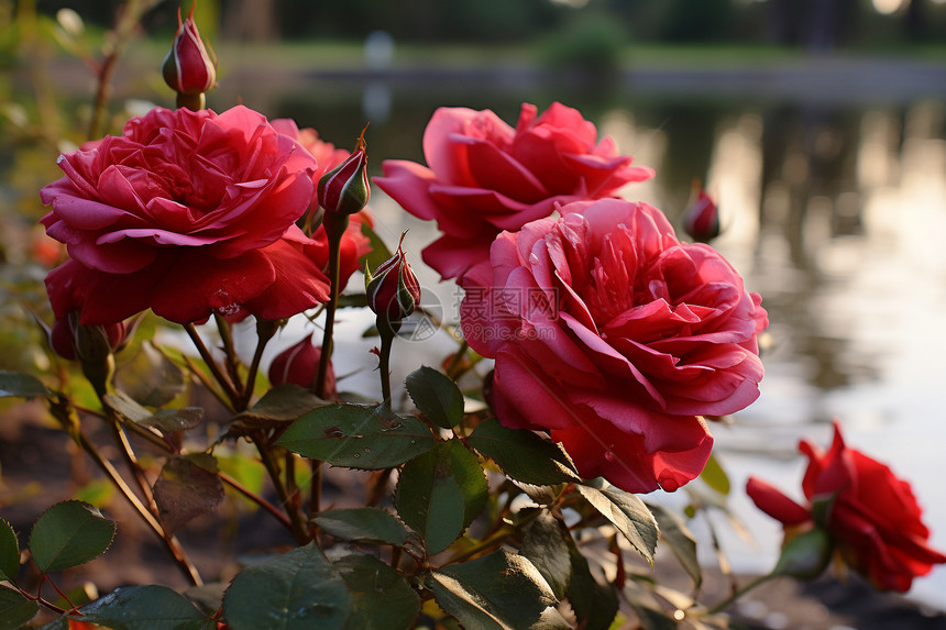 夏季公园中盛开的玫瑰花图片