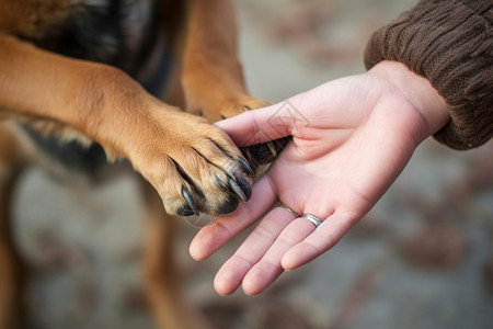 与人互动握手的宠物狗狗图片