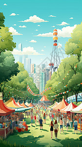城央公园创意艺术夏季集市的插图插画