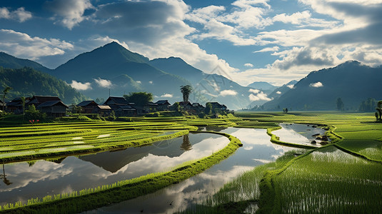 乡村种植的农业梯田景观图片