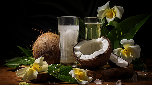 美味新鲜的椰子果汁图片