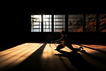 少林一日游练习武术的男子背景