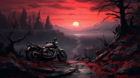 山林中的越野摩托车图片