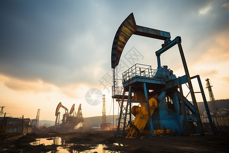 田野中的石油钻机平台图片