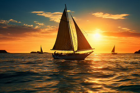 夏季度假海洋中的帆船背景图片