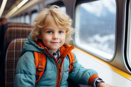 坐火车出行的小男孩图片