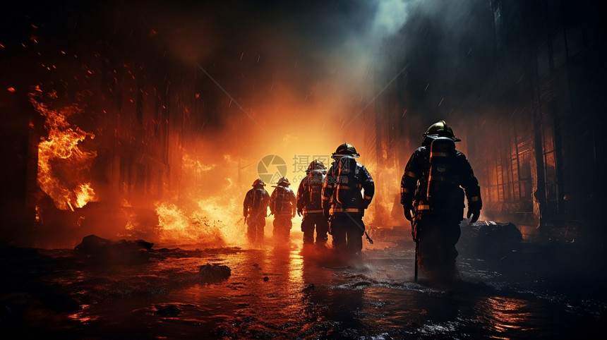 紧急救援的消防人员图片