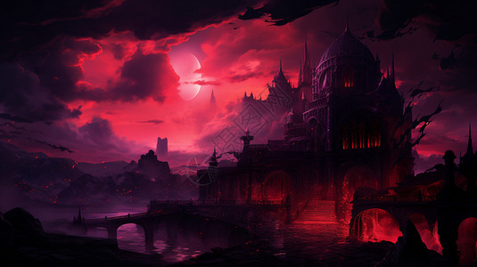 魔幻黑暗城堡创意插图背景图片