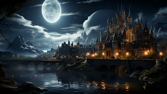 梦幻的欧式复古城堡背景图片