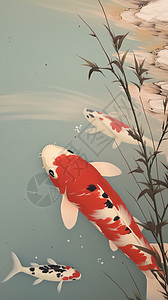 锦鲤金鱼中国风插画图片