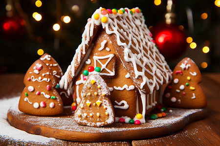 手工烘焙的圣诞节糖霜饼干背景图片