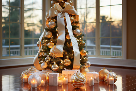 假日装饰的圣诞树背景图片