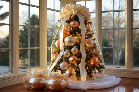 华丽装饰的圣诞树背景图片