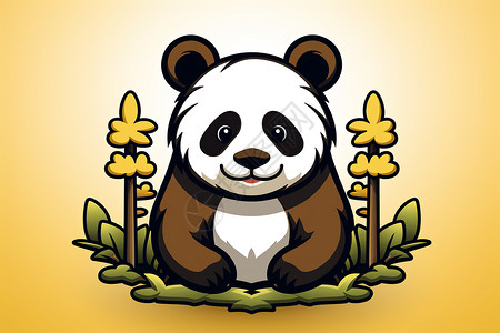 卡通小画熊猫的线性画背景