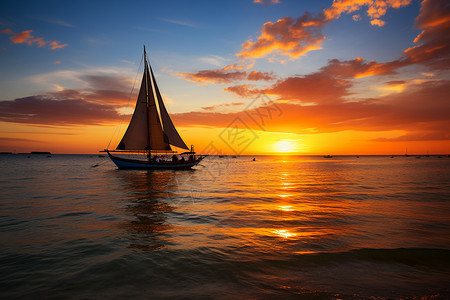 海面孤寂的帆船图片