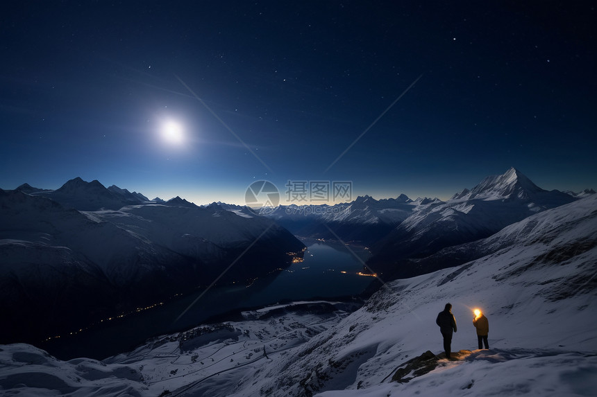 寒冬夜晚下的星空神秘之美图片