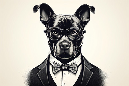 风采文化墙设计狗的绅士风采插画
