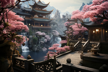 中式古建筑背景图片