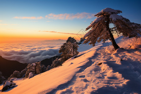 晚来天欲雪天空下的冷杉背景