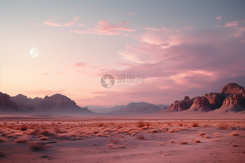 沙漠中的梦幻黄昏图片