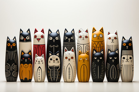 现代陶瓷艺术展现代线性猫插画