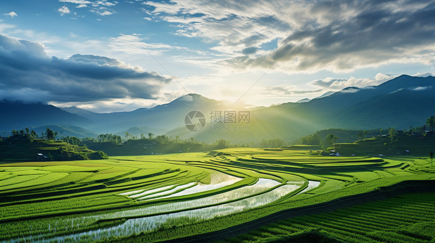一片广阔的稻田图片