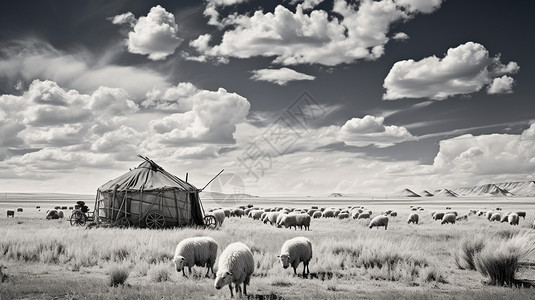 山羊和蒙古包图片