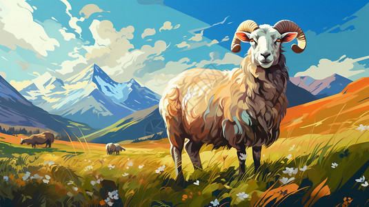 草原山羊草原上的山羊插画