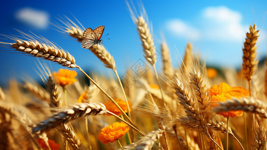 小麦上的蝴蝶图片
